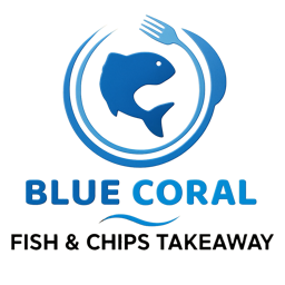 Blue Coral Fish and Chips logo.